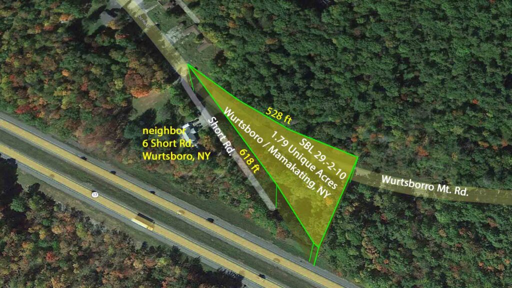 “The WESTSIDE” – 1.79 Unique Acres Wurtsboro, NY – 90 mins/NYC – Level/Wooded – Good rd frontage – Driveway & Electric – Only $21,900!