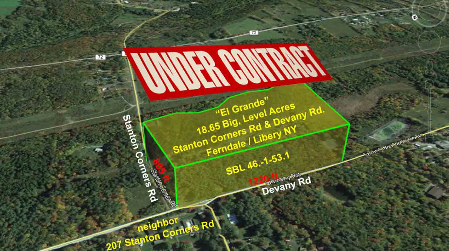 “El Grande” For Sale 18.65 Big, Level Acres – Corner Lot – Part wooded/Part cleared – Stream – Driveway – Electric – 2 hrs/NYC. Only $39,900