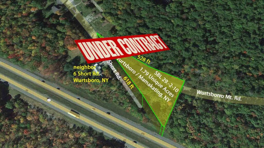 “The WESTSIDE” – 1.79 Unique Acres Wurtsboro, NY – 90 mins/NYC – Level/Wooded – Good rd frontage – Driveway & Electric – Only $19,900!