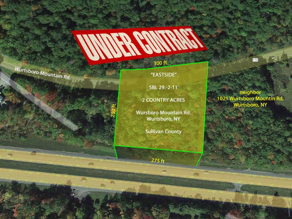“The EASTSIDE” –  2 Acre Building Lot Wurtsboro, NY – 90 mins/NYC – Level/Wooded – Good rd frontage – Electric on-site – Only $21,900!